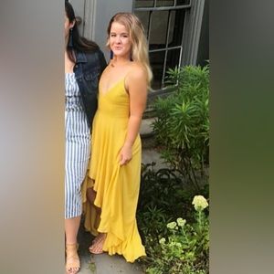 Bright yellow high-low sundress